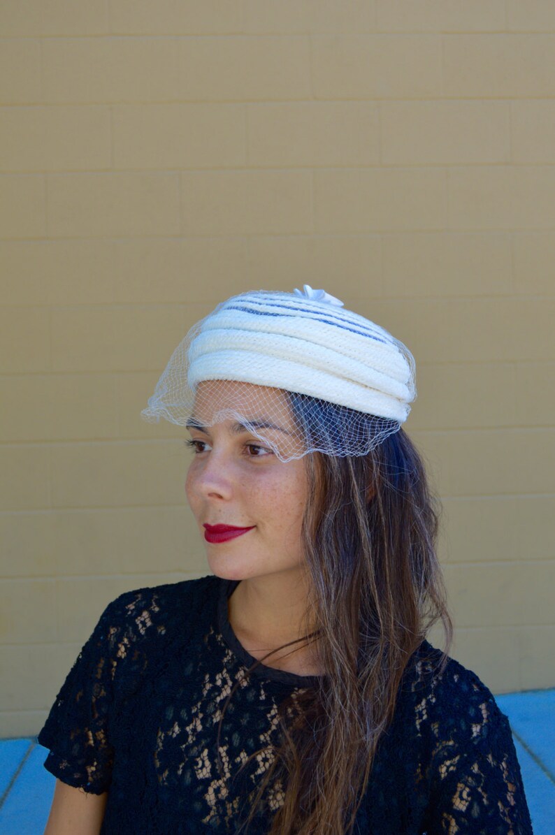 Vintage 50s Cream off White Womens PILLBOX Hat With LACE VEIL Etsy
