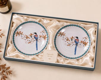 Juego de 2 platos japoneses — Juego de vajilla de cerámica Kutani, regalo tradicional japonés