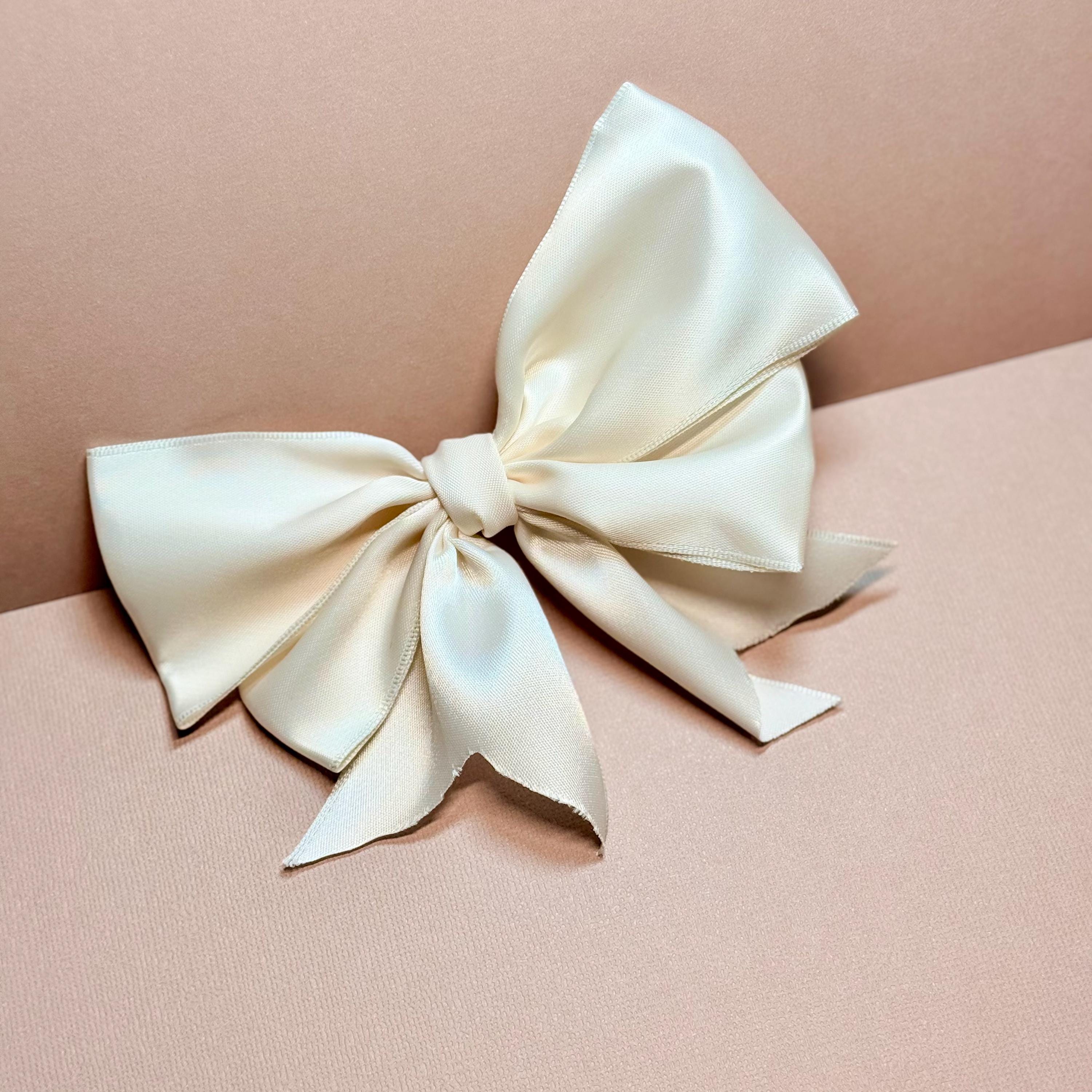 Set of 2 Ivory French Style Bows Handmade Satin Ribbon Hair Clip Brooch ...