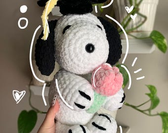 Handmade Grad Pup Snoopy Crochet Plushie- Amigurumi Crochet Graduation Gift