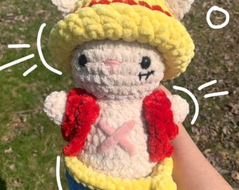Pirate Captain Luffy Kitty - Handmade Crochet Plush-Amigurumi Crochet Plushie