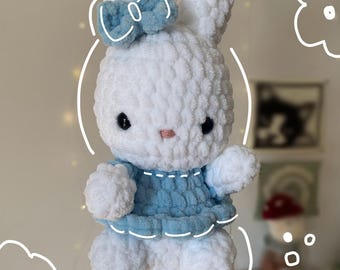 Handmade Crochet Bunny Plushie – Baby Blue Dress, Soft Cuddle Toy