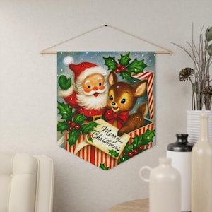 Vintage CHRISTMAS REINDEER Pennant Banner, Santa Surprise, Holiday Home Decor, Kitschy Christmas Christmas Delivery NOT guaranteed