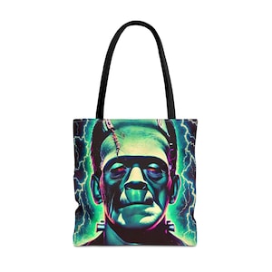 Frankenstein Tote Treat Bag Neon Vintage Horror Tote Classic Monsters Spooky Chic Accessory Halloween Gift Universal Fears Treat Sack Bucket