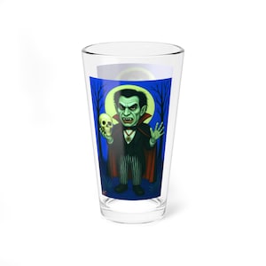 Originals of Halloween Count Dracula Vampire Telco Motionette Mixing Glass, 16oz Drinkware Haunted House Decor, Gift for Horror Fans Vintage