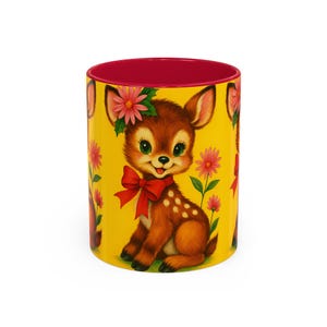 Vintage Deer Mug Ceramic Coffee Cup Kawaii Floral Retro Kitschy Christmas Kitchen Coffee Mug VINTAGE CHRISTMAS Reindeer Whimsical Fawn Bambi