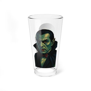 Count Dracula Classic Monsters Gothic Art Glass, 16oz - Halloween, Horror Fans, Party Decor, Universal Fears Drinkware, Glasses Vintage
