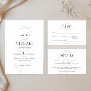 Minimalist Wedding Invitation Template Bundle, Editable, Modern Invite Suite, RSVP Cards, Simple Printable Details Set, Instant Download