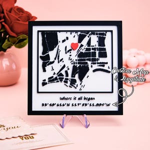 Personalisierte 3D-Standort Karte Plakette kundenspezifische wo alles begann Zeichen Fern Beziehung Geschenk Jahrestag Geschenk für Paar Liebhaber