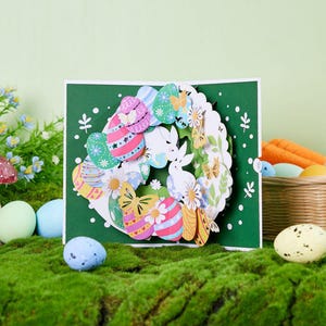 Cartão de felicitações pop-up 3D com coroa de coelho da Páscoa