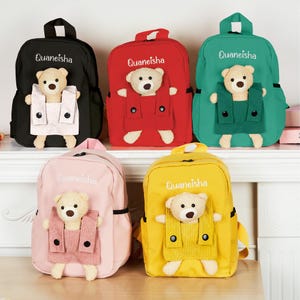 Sac à dos personnalisé avec broderie de nom - Cartable personnalisé en forme d'ours pour enfants, cadeau de rentrée, sac à dos personnalisé pour enfants