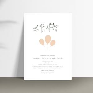 Editable 18th Birthday Invitation Template, Eighteen Birthday Party Invite, 18th Birthday Party Card, Modern & Minimalistic