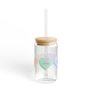 Colorful Heart Sipper Glass, Cute AF, ILY, Cute Gift, Valentines Day, Party Favor, Eco-Friendly Drinkware
