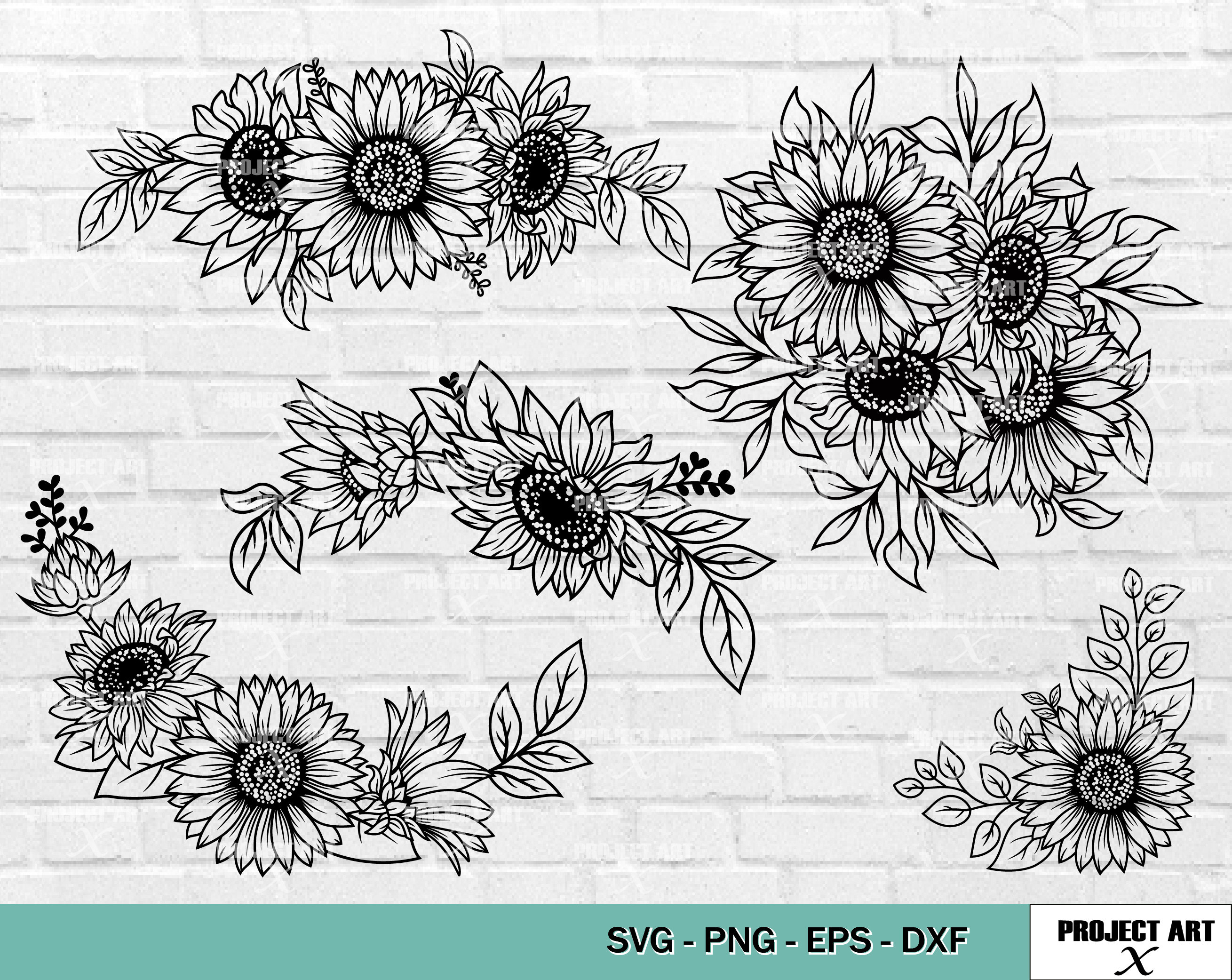 Sunflower Split Monogram Svg, Sunflower Border Svg, Blank Floral