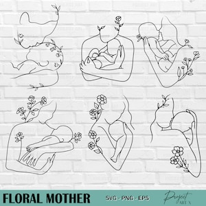 Madre e hijo Svg, Madre abraza a un bebé Svg, Madre flor Svg, Archivos de corte Svg, Mamá svg, Recién nacido svg, Silueta, Flor Svg, Eps, Png, Dxf