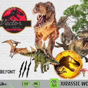 Paquete de imágenes PNG de dinosaurios de Jurassic Park World, imágenes PNG de sublimación de Jurassic World, imágenes prediseñadas de dinosaurios T-Rex de Jurassic Park, imágenes PNG de Jurassic Park
