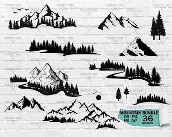 Mountains SVG, Forest Svg Cricut, Trees svg, Mountain svg clipart, Landscape svg, Silhouette svg cut file, Outdoor svg, Travel svg, camping