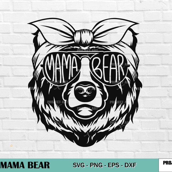 Mama Bear SVG, Mama bear with bandana SVG, Mommy SVG, Mom To Be svg, Mom Shirt Design, Bear Mama svg, Cricut & Silhouette cut files