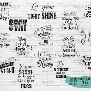 Lot Svg citations inspirantes, lot de Svg citations motivantes, Svg inspirant, Svg motivant, lot de Svg amour de soi, fichier coupé Cricut