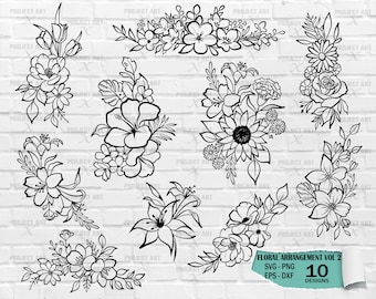 Flower svg bundle, floral arrangement svg, floral svg, wildflower svg, floral border svg, bouquet svg, flower border svg, flower png, plants