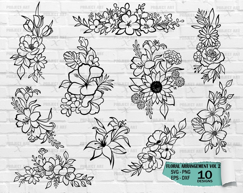 Flower svg bundle, floral arrangement svg, floral svg, wildflower svg, floral border svg, bouquet svg, flower border svg, flower png, plants image 1