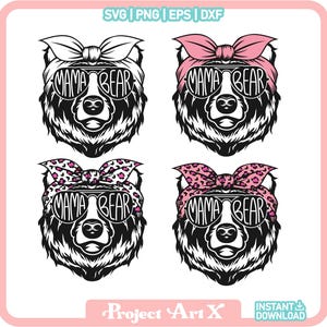 Mamá osa SVG, Mamá osa con pañuelo SVG, Mamá SVG, Futura mamá SVG, Diseño de remera para mamá, Mamá osa SVG, Archivos de corte para Cricut y Silhouette