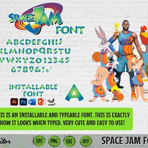 INSTALLEERBAAR LETTERTYPE Space jam, Space jam Letters Svg, bestanden voor Cricut Machine, cijfers, symbolen, alfabet, download svg eps dxf png OTF.