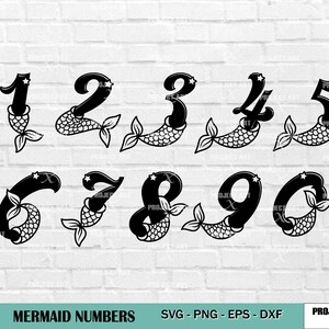 Números de cola de sirena SVG, números de sirena Svg, cumpleaños de sirena SVG, número de cumpleaños de sirena 0-9, cumpleaños de sirena SVG