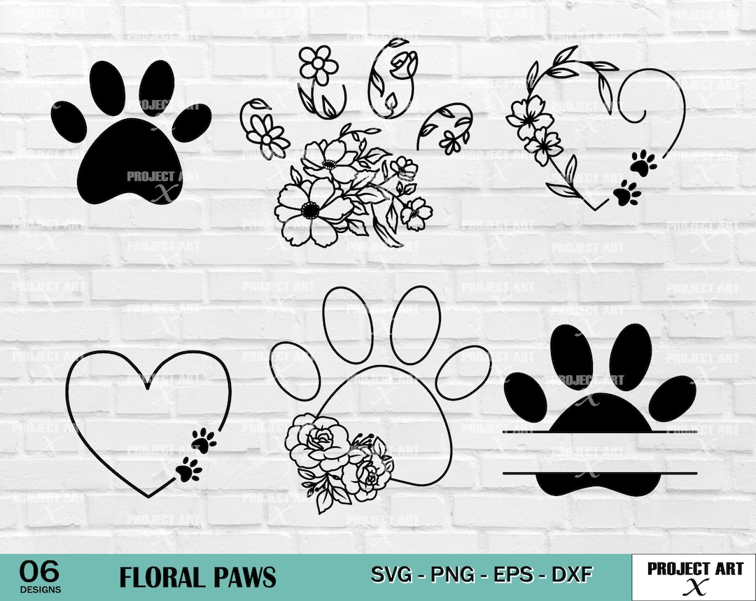 Floral Dog Paw Print SVG, Floral Paws Svg, Paw Print SVG, Dog Lover