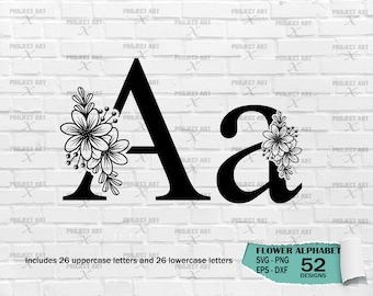 Flower Alphabet SVG, Flower Split Monogram Alphabet, Alphabet Monogram, Letter SVG, Flower Monogram SVG, Alphabet cut files,Digital Download