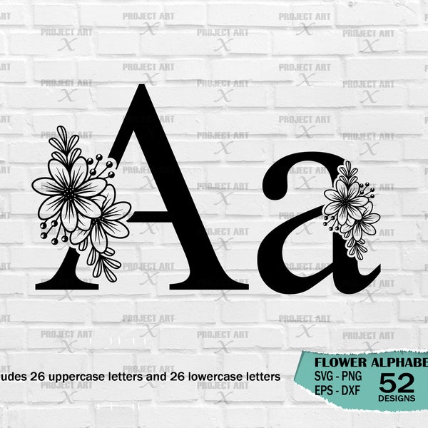 Flower Alphabet SVG, Flower Split Monogram Alphabet, Alphabet Monogram, Letter SVG, Flower Monogram SVG, Alphabet cut files, Téléchargement numérique