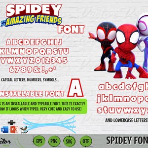FONTE INSTALÁVEL Spidey e seus Amigos Incríveis, Letras do Spidey Svg, Números, Símbolos, Fonte do Alfabeto Spidey Aniversário PNG, Festa do Spidey