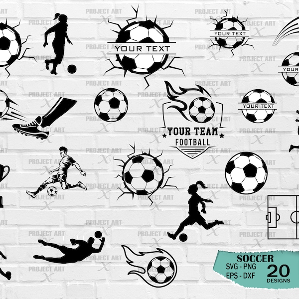 Soccer SVG, Football Silhouette, SVG Cut Files, Football Bundle SVG, Soccer Clipart- Football Cut File, Football split, Instant Download