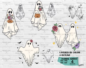 Floral Ghost SVG, Halloween SVG, Retro Halloween SVG, Spooky svg, Spooky Season png, fall svg, Ghost svg, spooky vibes png, Pumpkin svg