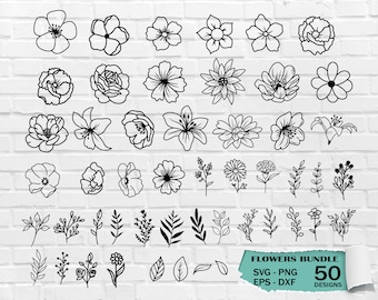 Flower Svg, Flower Bundle Svg, Wildflower svg, Flowers and Leaves, Flower Svg Cut Files, WildFlower svg bundle, Flower svg bundle, flowers