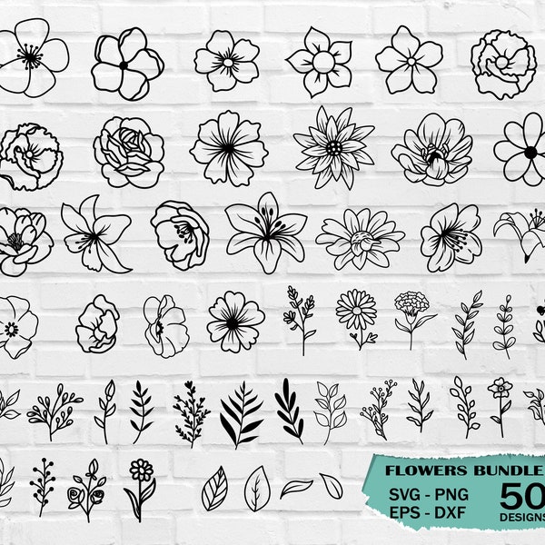 Flower Svg, Flower Bundle Svg, Wildflower svg, Flowers and Leaves, Flower Svg Cut Files, WildFlower svg bundle, Flower svg bundle, flowers