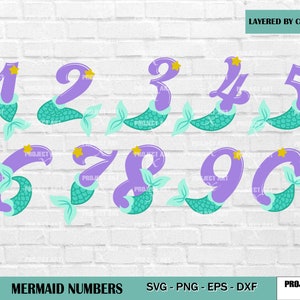Números de cola de sirena SVG, números de sirena Svg, cumpleaños de sirena SVG, número de cumpleaños de sirena 0-9, cumpleaños de sirena SVG