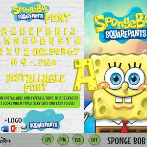 FUENTE DE BOB ESPONJA INSTALABLE, Letras de BOB ESPONJA SVG, fuente de BOB ESPONJA Cricut, silueta de BOB ESPONJA, Bob Esponja recortable
