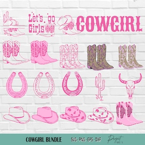 Cowgirl SVG Bundle, Cowgirl Stiefel svg, Cowgirl Hut svg, Let's Go Girls svg, Disco Cowgirl svg, Kuhschädel svg, Western svg, Hufeisen svg