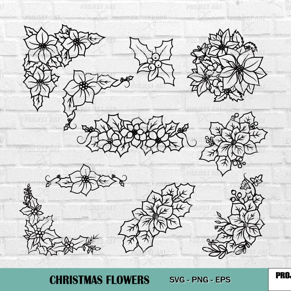 Christmas Flower svg, floral arrangement svg, floral svg,Poinsettia SVG,Christmas flower svg,December flower,Christmas ornaments bouquet svg