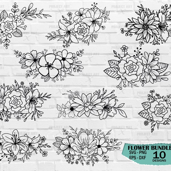 Flower svg bundle, floral arrangement svg, floral svg, wildflower svg, floral border svg, bouquet svg, flower border svg, flower png, plants