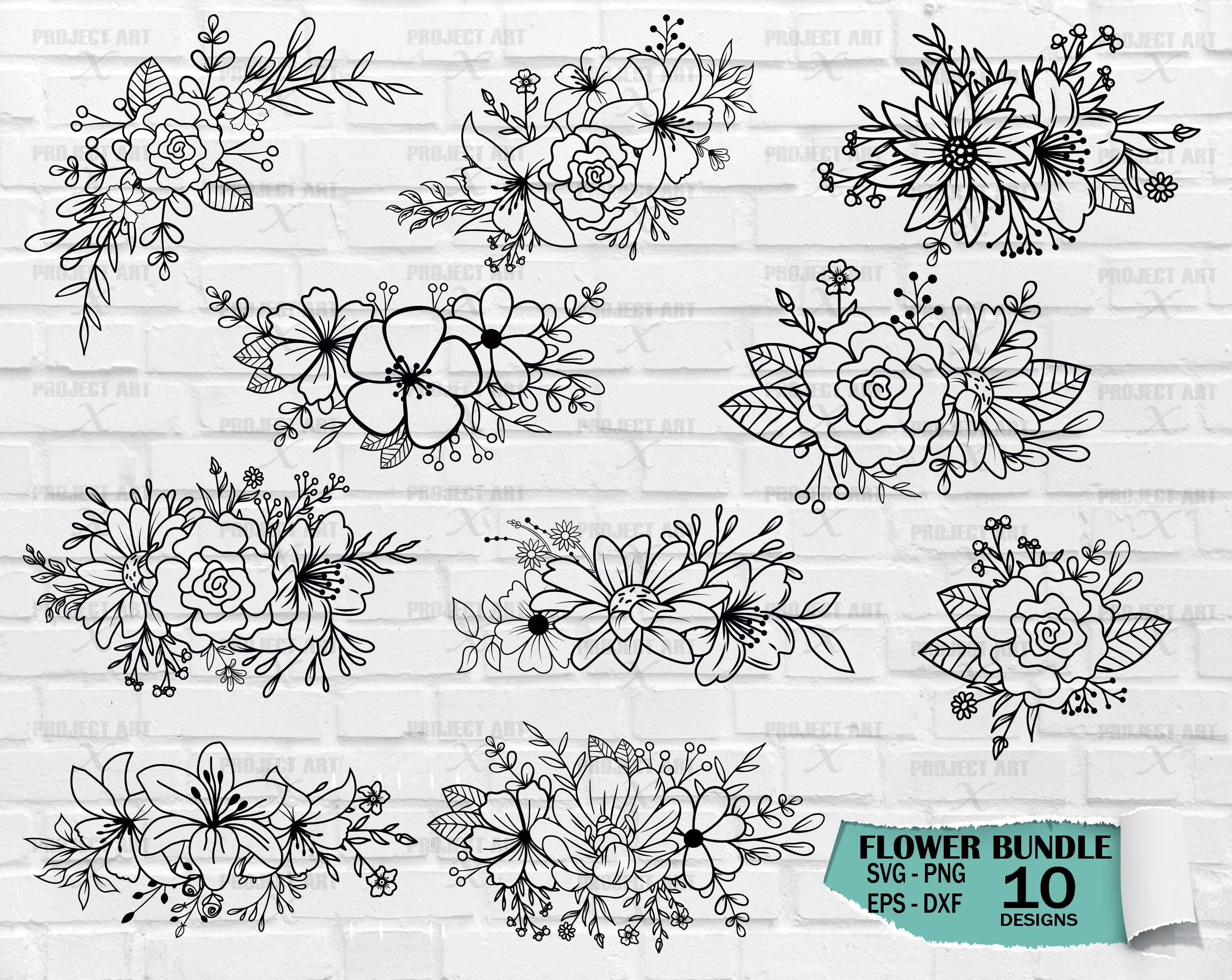 black and white simple floral border