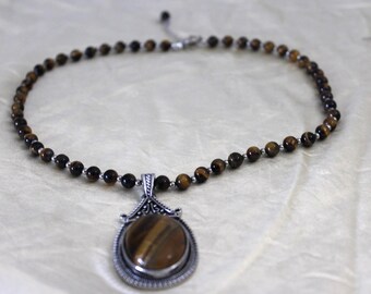 Natural Stone Tiger Eye Necklace with Tiger Eye Pendant