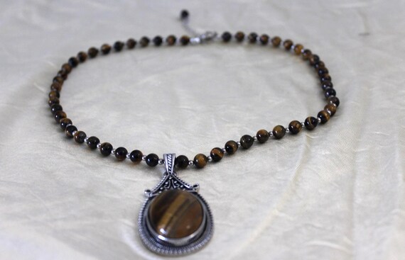 Natural Stone Tiger Eye Necklace with Tiger Eye Pendant