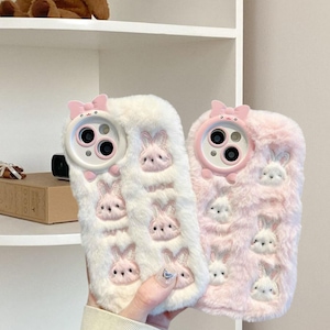 Uroczy 3D Pluszowy Króliczek Etui na iPhone'a – Miękkie i Ochronne Etui na 11 12 13 14 15 Pro Max