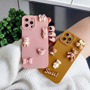 3D ベア ソフト シリコン ケース iPhone 6-15 Pro Max、XR、XS、SE 用 - キュートで丈夫なカバー、かわいい耐衝撃電話ケース