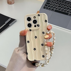 iPhone Hülle mit 3D Blumenmuster: Schwarze Blumen-Welle, weicher Silikon Bumper
