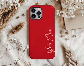 Custom Red Phone Case: Personalized Name/Text, Durable Lexan Plastic