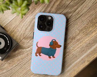 Vintage Dog Phone Case With Aesthetic Cute Fun Dachshund Design