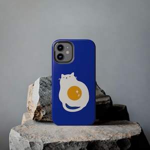 Cute Fried Egg Cat Phone Cases For iPhone 17 16 15 14 13 Pro Max 12 Mini 11 Galaxy S24 S23 With Design, Pet, Klein Blue